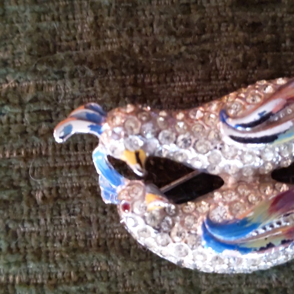 CORO* rare 1940's vintage rhinestone 2 cockatoo brooch. Enamel rhinestone - Picture 2 of 8